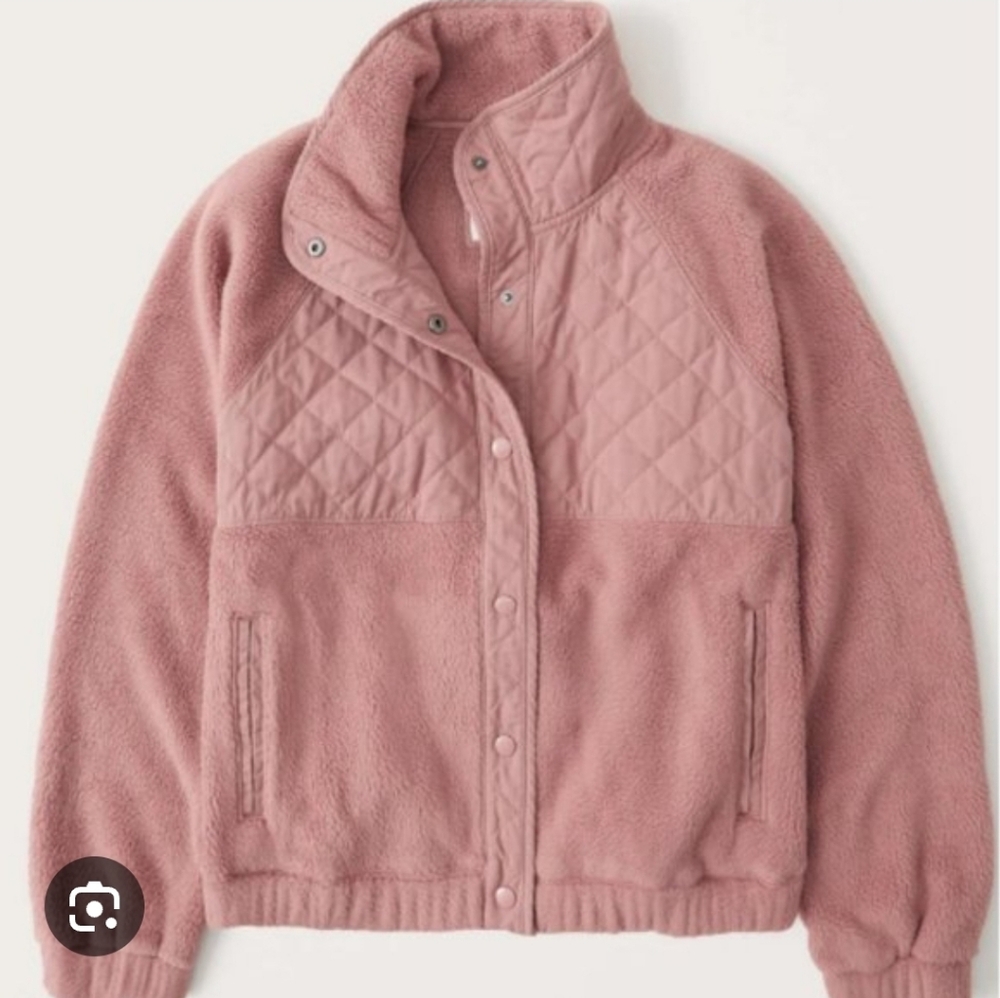 Abercrombie & Fitch Quilted Yoke Sherpa Fleece Snap Up Jacket Size Medium - Picture 12 of 14